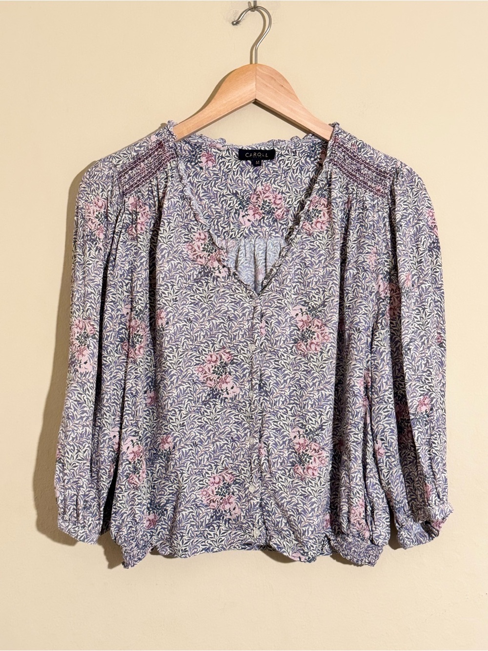 Caroll Paris 3/4 Sleeve Floral V-Neck Blouse size M